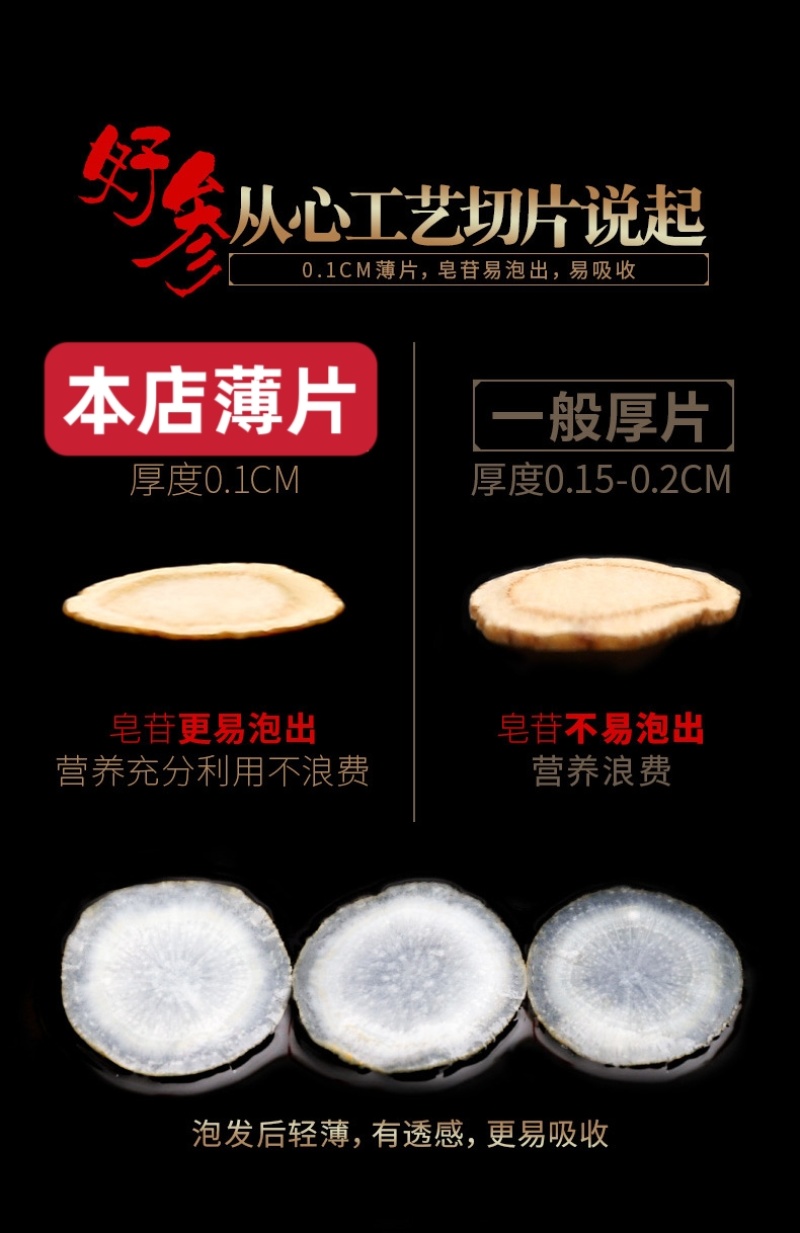 【长白山发货】西洋参软质片1.8规格花旗参大片包邮