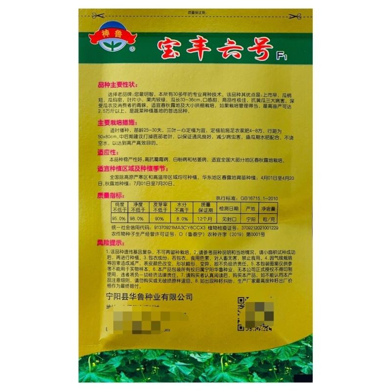 宝丰六号黄瓜种子瓜柄短叶片小果肉绿口感甜商品佳抗病丰产春