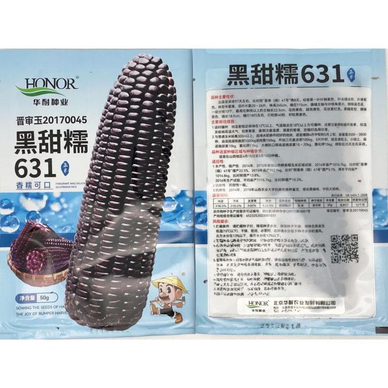 华耐黑甜糯631玉米种子大棒绿皮甜加糯黑紫甜糯玉米种原装