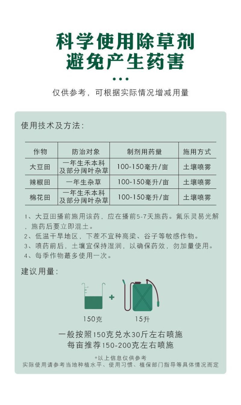 侨昌48%氟乐灵旱田苗前封闭除草剂棉花大豆封草籽辣椒芽前