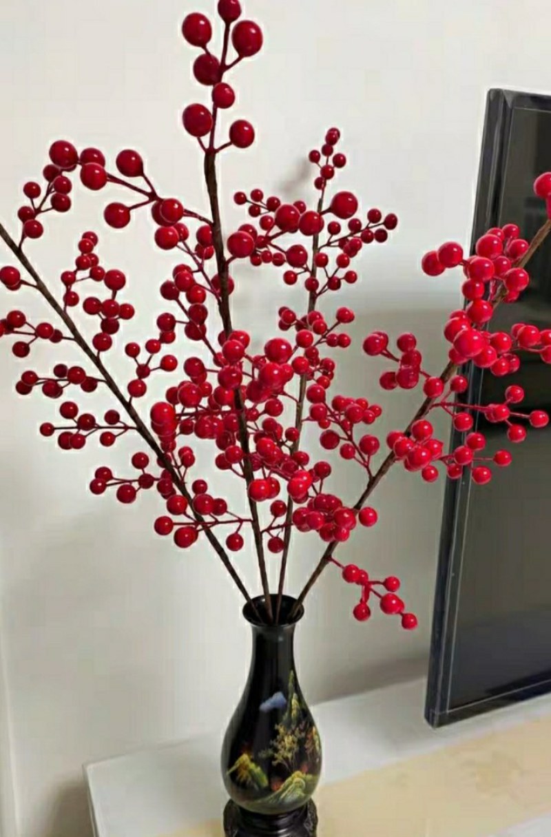 年宵花仿真冬青发财果红果幸运果相思红豆新年摆件客厅摆设花