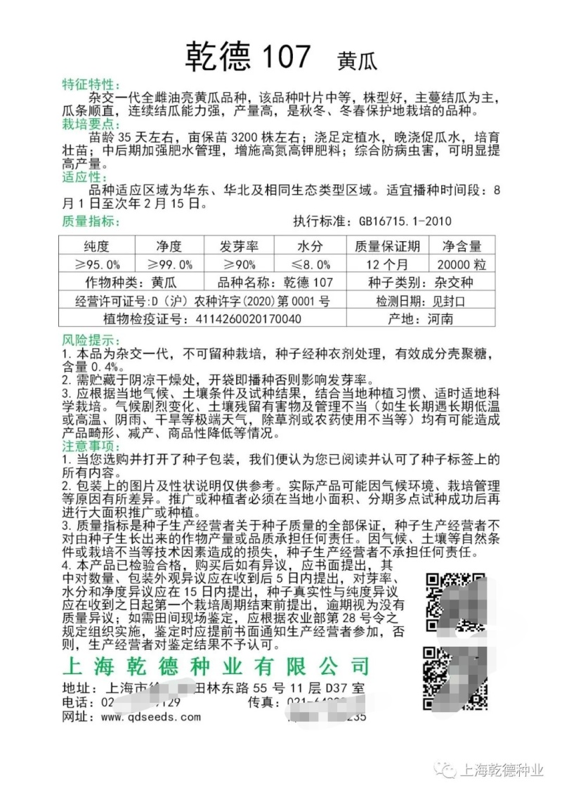 乾德107全雌油亮粗把头圆秋冬冬春栽培黄瓜