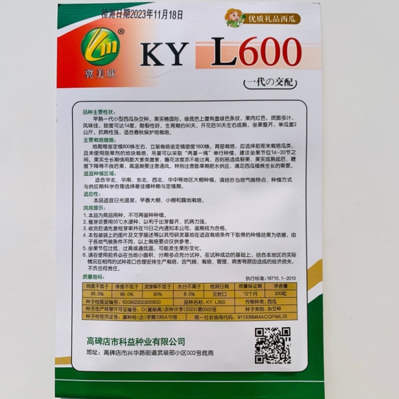 L600礼品西瓜种子早熟单果重4斤左右椭圆形耐裂