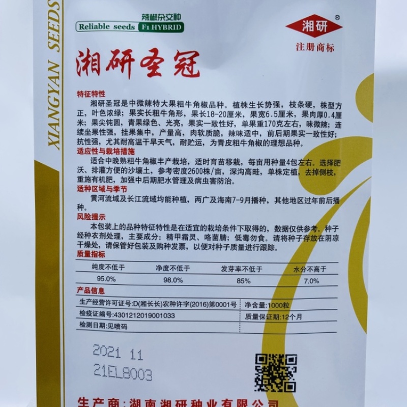 湘早秀牛角椒种子湘研十号圣冠早熟中微辣粗长牛角形