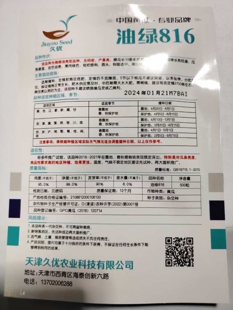 油绿816强雌密刺黄瓜种子油亮油绿型高抗霜霉白粉
