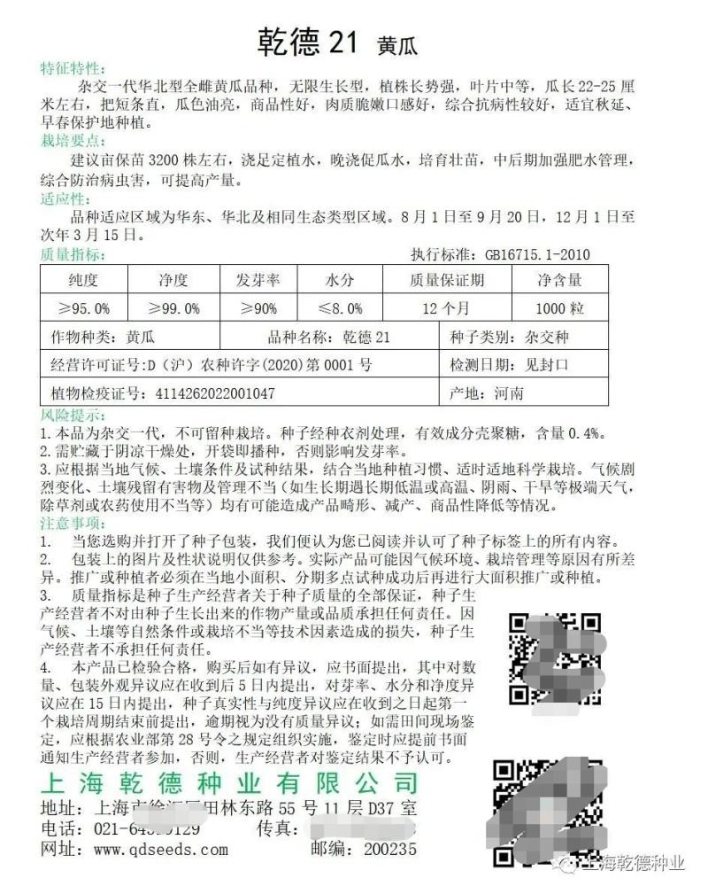 乾德21特色油亮短条黄瓜品种,绿瓤,口感好,长势强,热