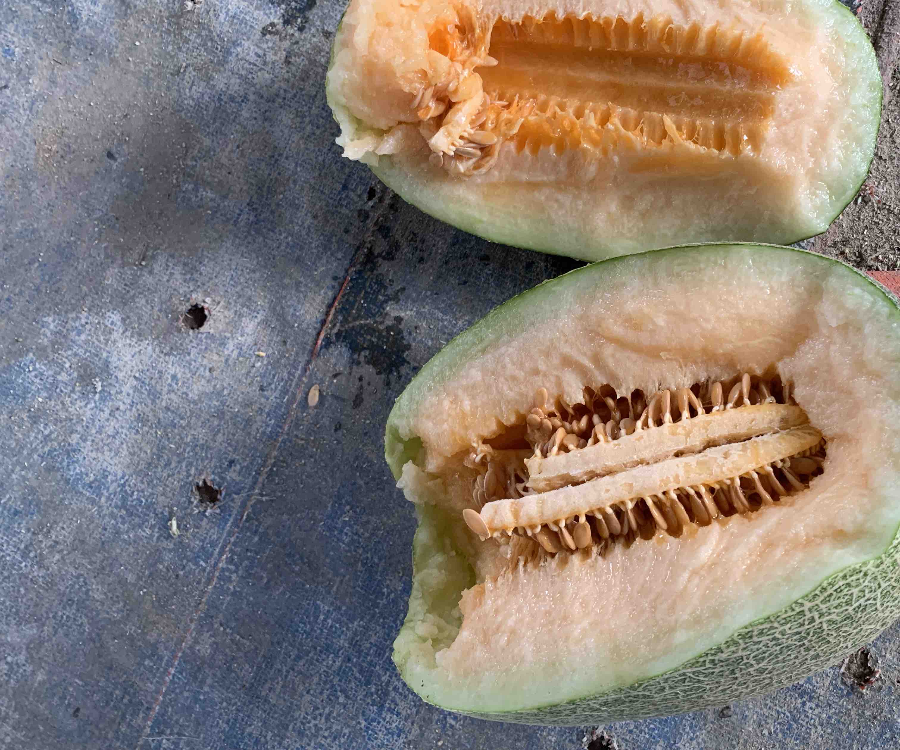 切开的新鲜哈密瓜特写