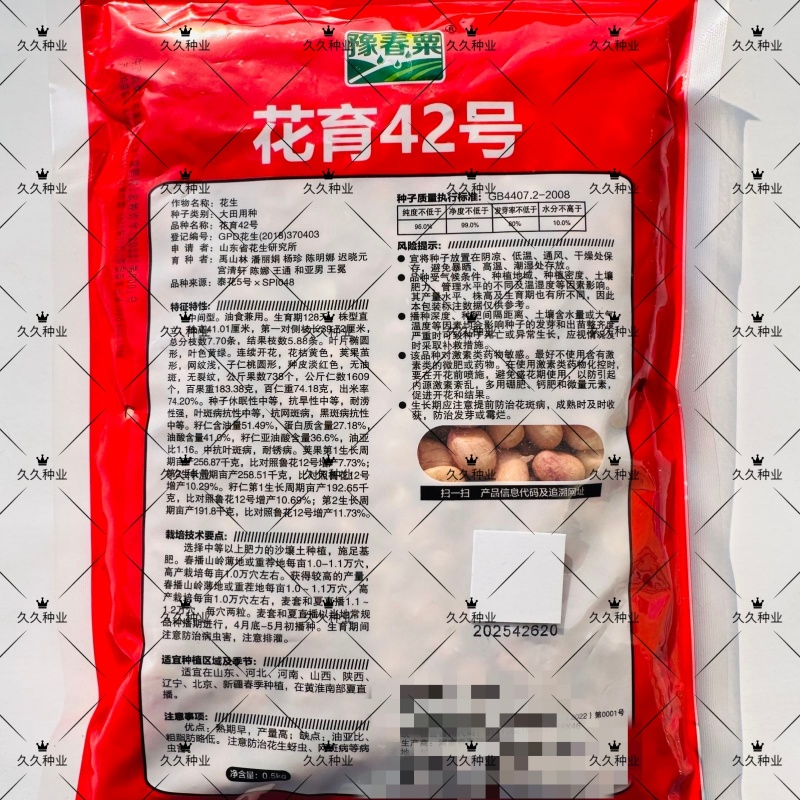 花育42号花生种子抗倒伏油食兼用花生种籽手工去壳大田用