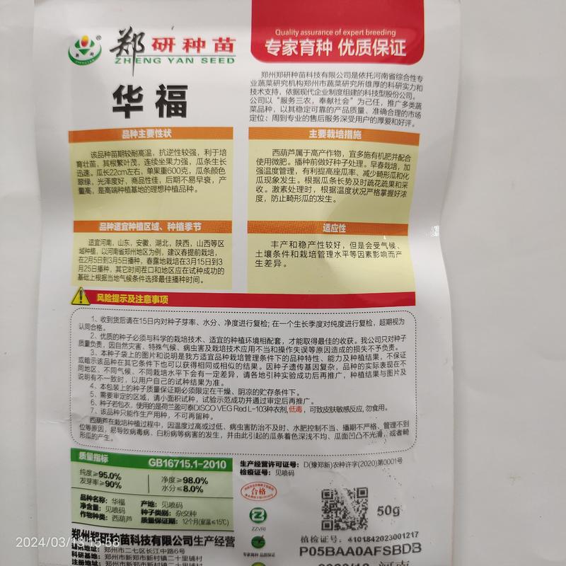 【精选】郑研西葫芦种子抗逆性强商品性佳100克