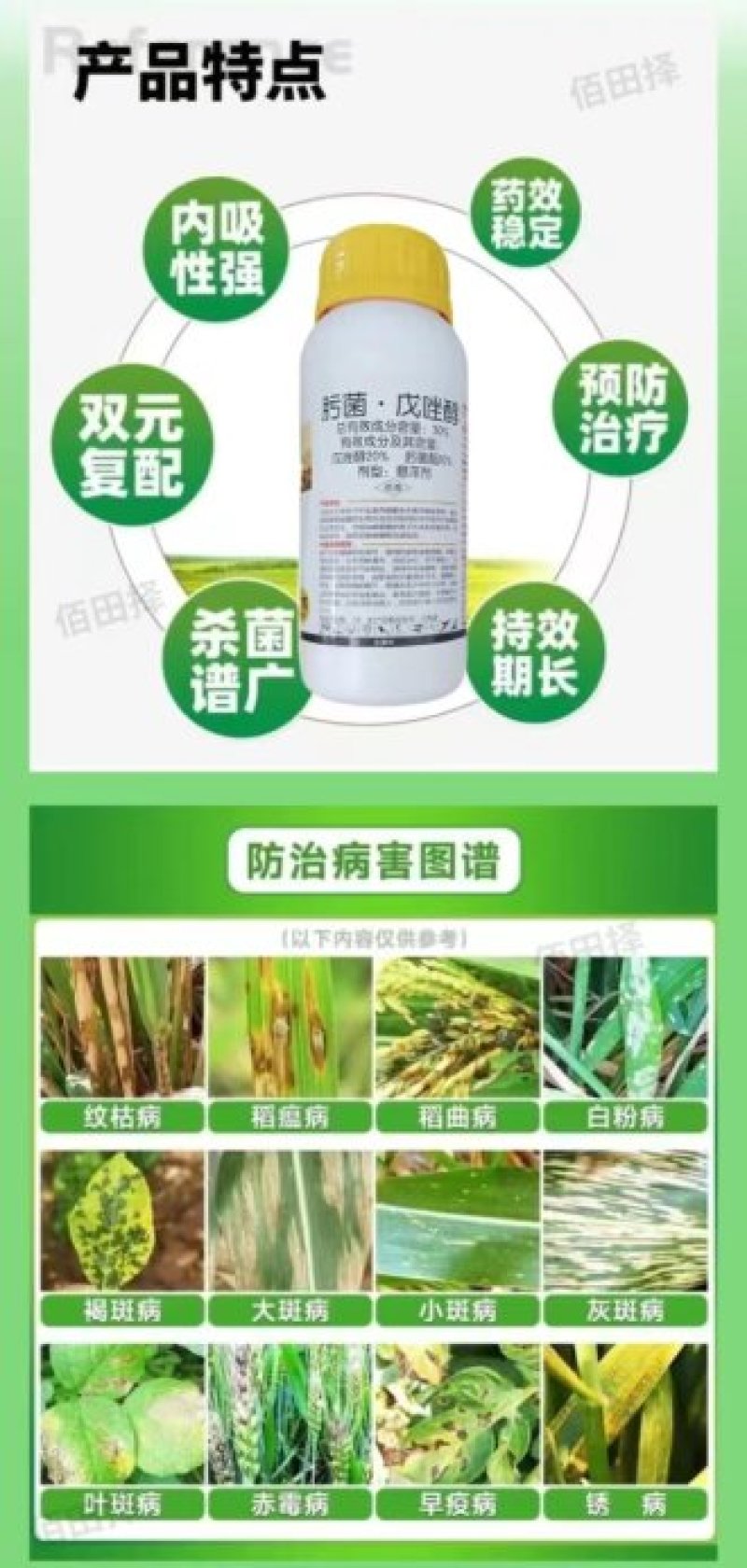 30%肟菌戊唑醇果树蔬菜水稻叶斑病炭疽病轮纹病纹枯病杀菌