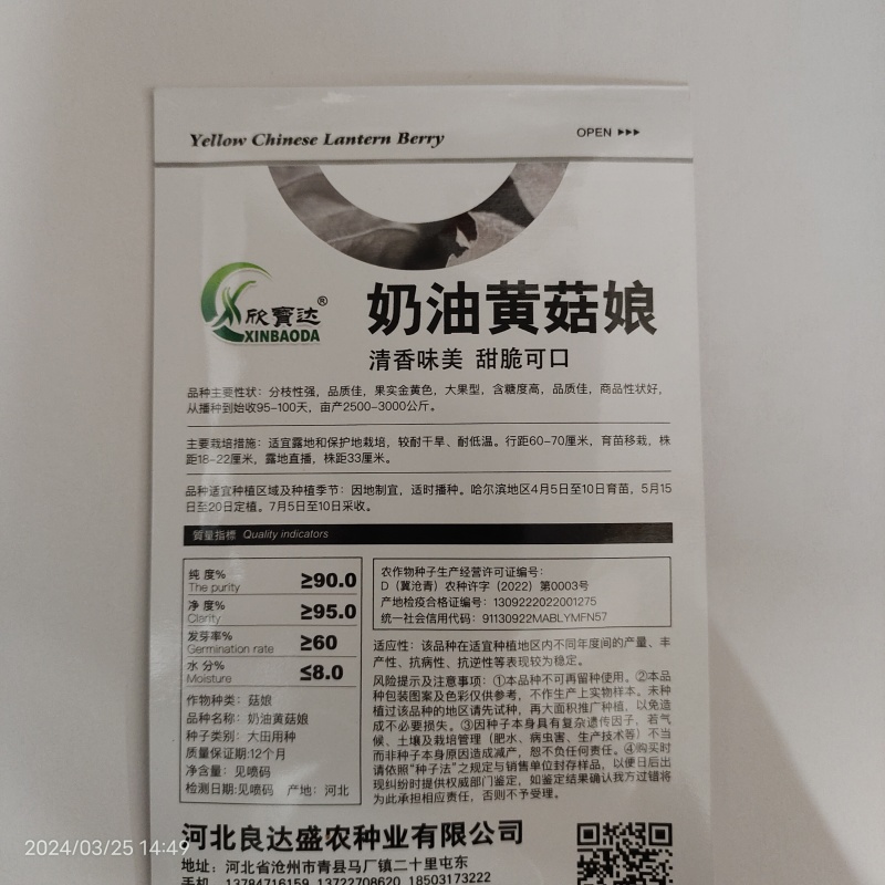 奶油菇娘果种子奶香味黄菇娘果东北灯笼果种子水果种子