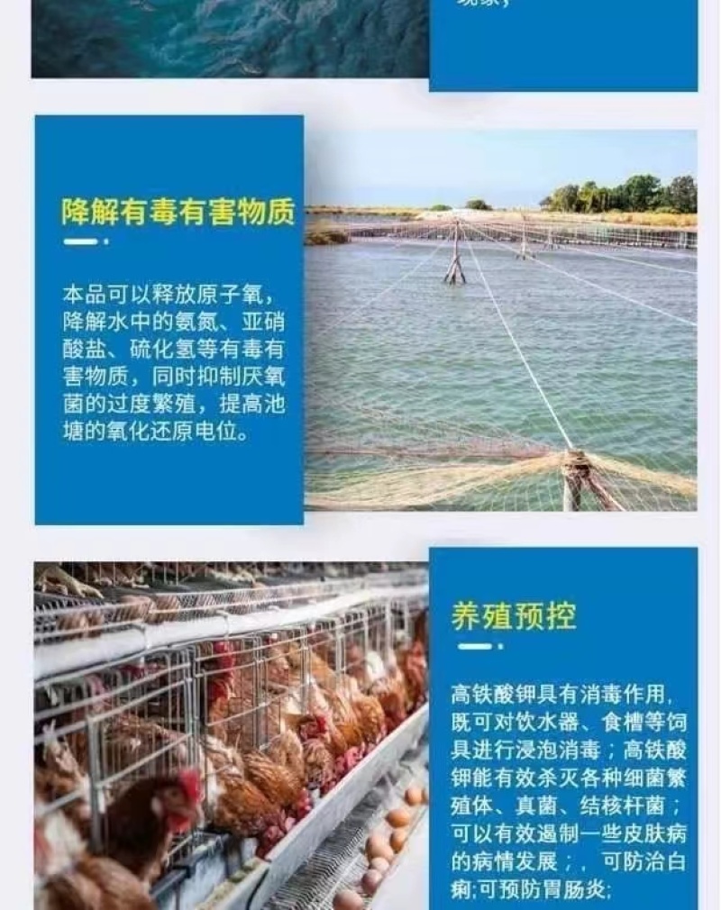 水产鱼缸鱼池鱼塘养殖场杀菌净水改底水污水处理高铁酸钾