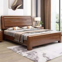 胡桃木床1.8米双人床中式1.2米单人实木床主卧1.5米
