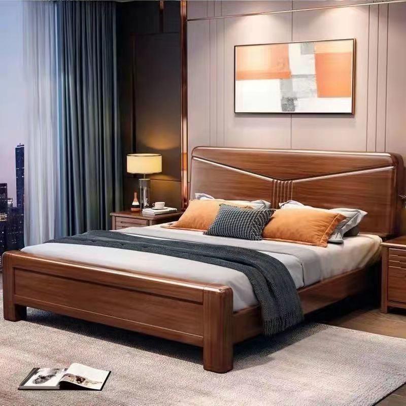 胡桃木床1.8米双人床中式1.2米单人实木床主卧1.5米