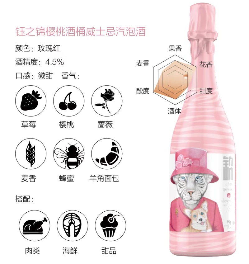 山东钰之锦樱桃桶威士忌起泡酒低度甜酒小甜水