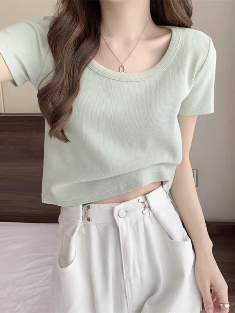 圆领短款女T
