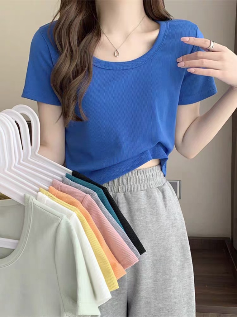 圆领短款女T