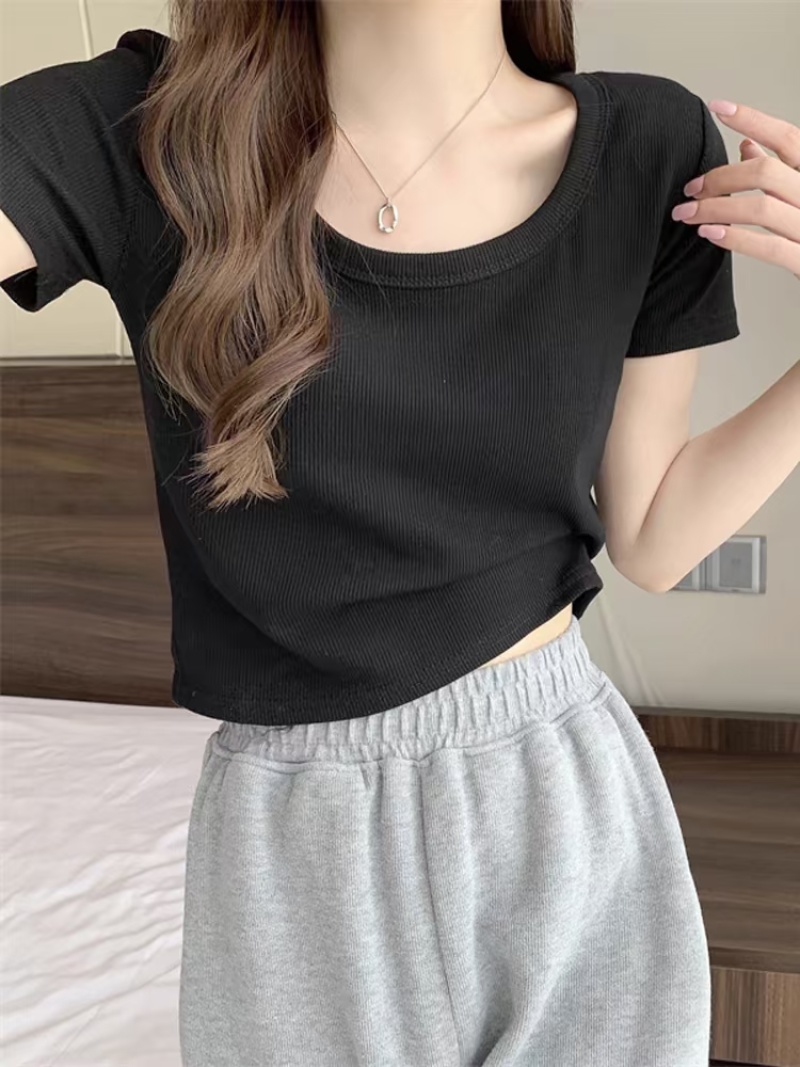 圆领短款女T