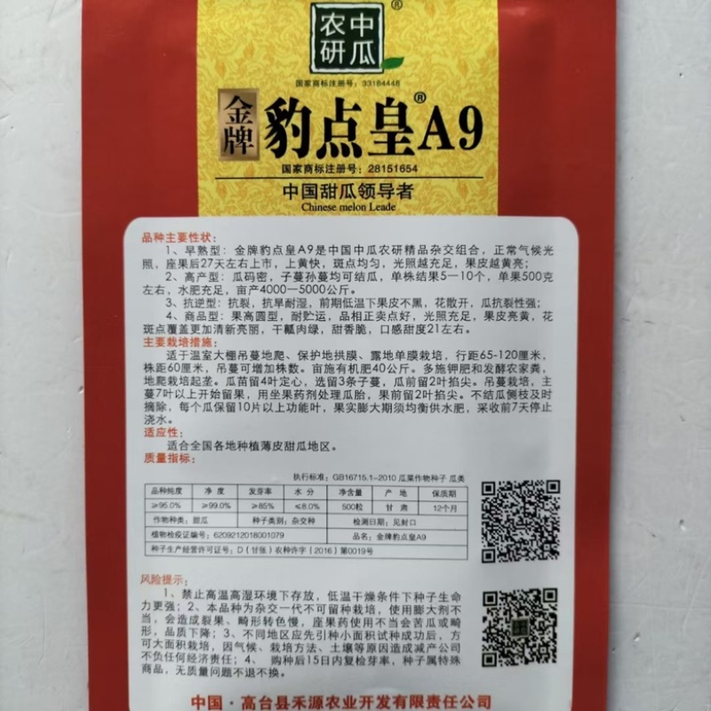 豹点皇A9甜瓜品种，杂交一代甜度高夏季耐雨水品种种子