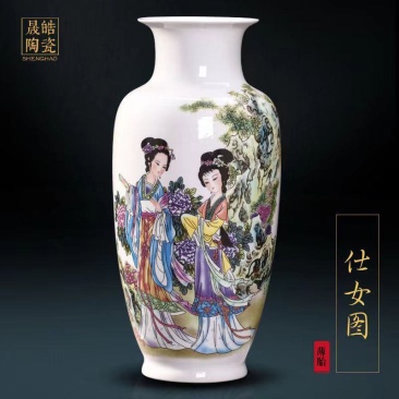 景德镇陶瓷仿古青花粉彩花瓶客厅电视柜博古架插花工艺装饰品