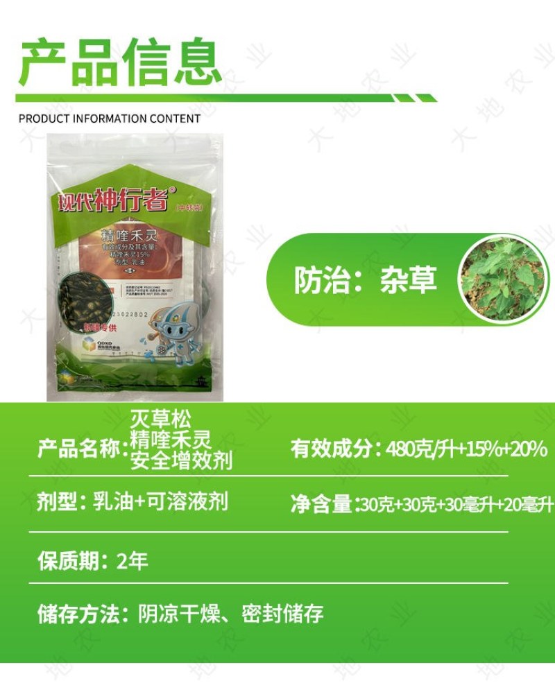 青岛现代神行者精喹禾灵灭草松助剂西瓜豌豆地胡豆苗后专用除草剂