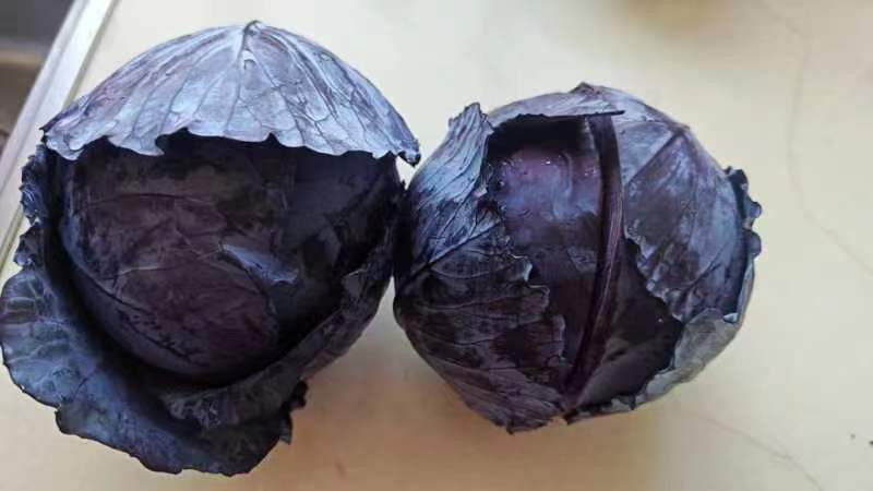紫甘蓝炒鸡蛋成品图