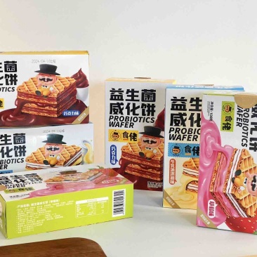 一件代发3送3到手6盒食一佬益生菌威化饼干，独立包装