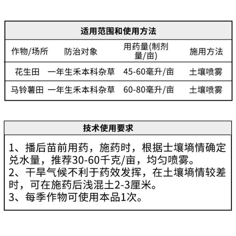 封杰96%精异丙甲草胺农药马铃薯田土豆花生田苗前芽前除草