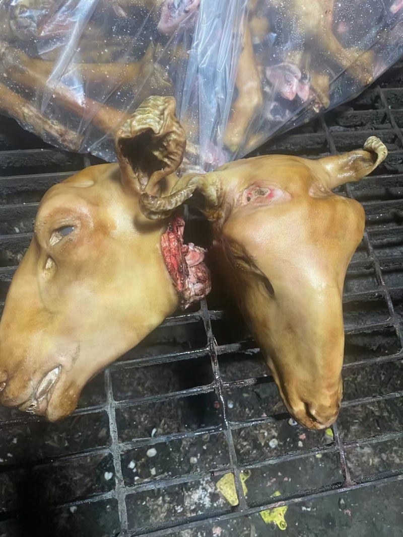 火烧毛羊头做麻辣羊头专用小山羊的单个在2.5斤到3斤