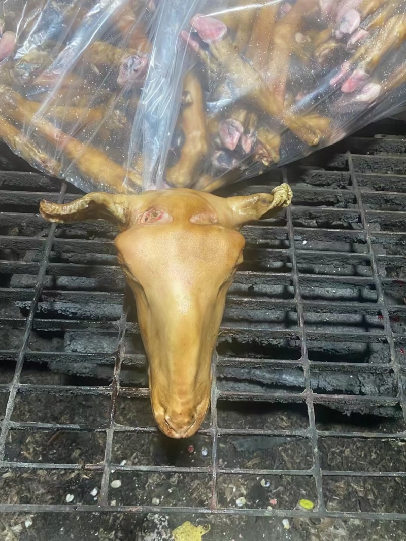 火烧毛羊头做麻辣羊头专用小山羊的单个在2.5斤到3斤