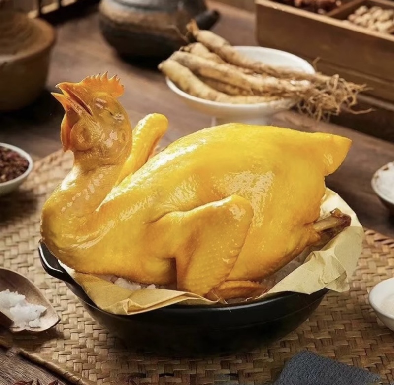盐焗鸡古法制作皮滑肉嫩营养美味农家土鸡生态养殖