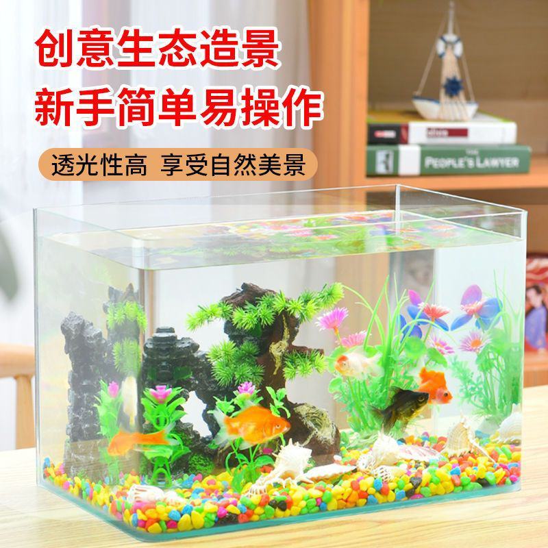 鱼缸客厅家用创意金鱼草缸桌面造景中小型水族箱迷你玻璃斗鱼