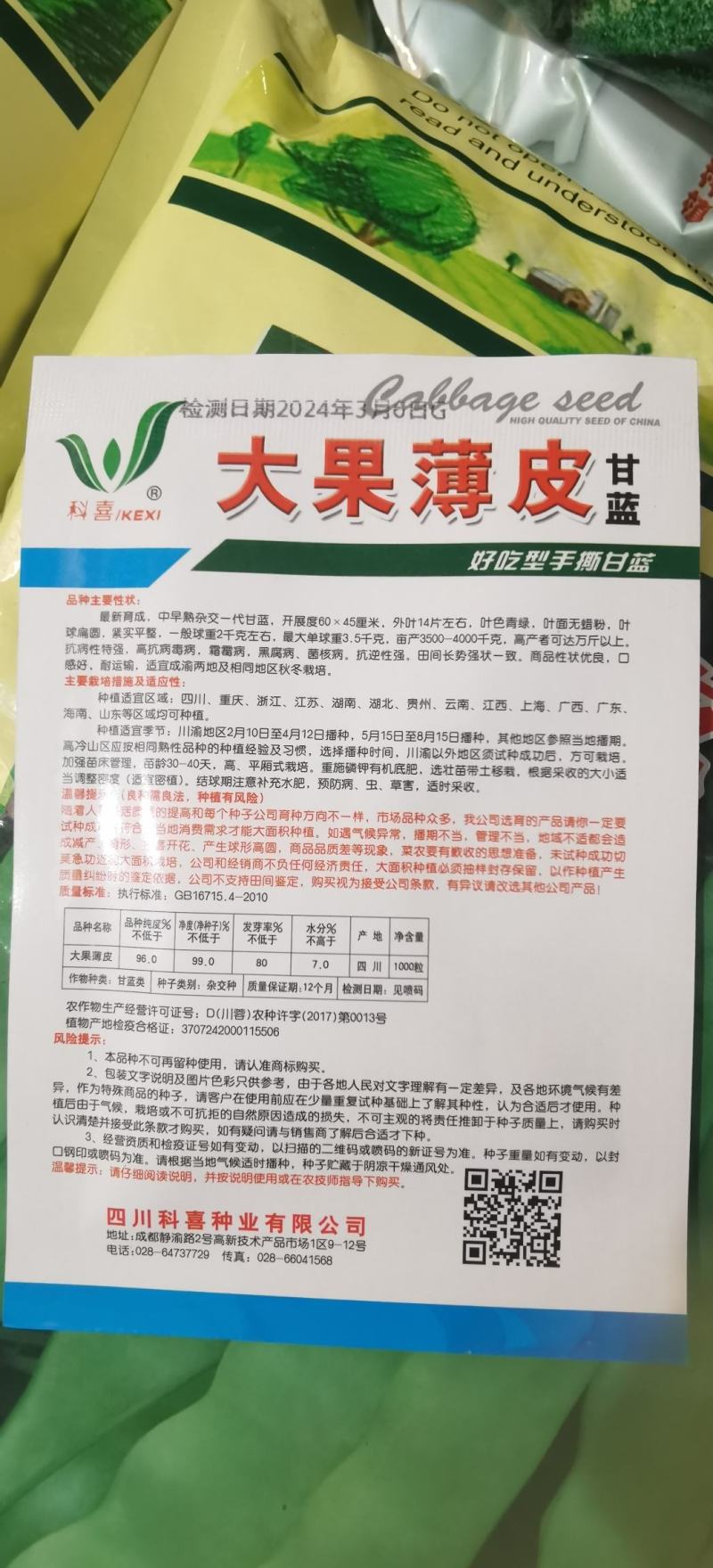 甘蓝种子大果薄皮新育成甜脆莲白中早熟鲜绿薄叶无腊粉