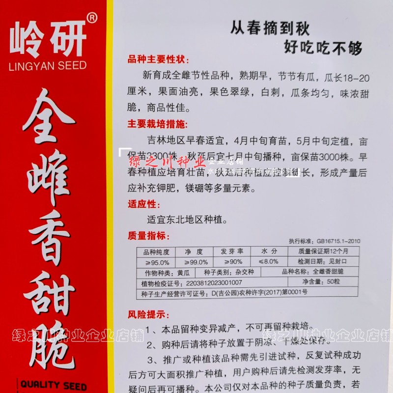 全雌香甜脆水果黄瓜种子强雌水果黄瓜种籽甜脆清香味浓节节瓜
