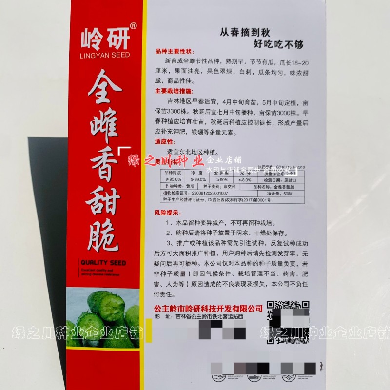 全雌香甜脆水果黄瓜种子强雌水果黄瓜种籽甜脆清香味浓节节瓜