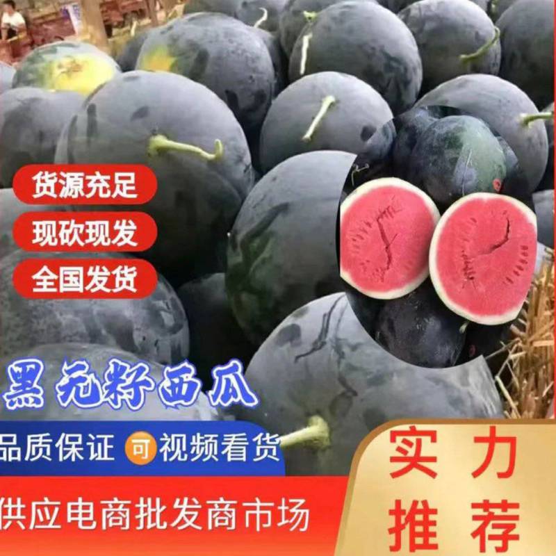 【热卖中】精品湖北黑无籽西瓜新鲜上市产地直发可供电商市场