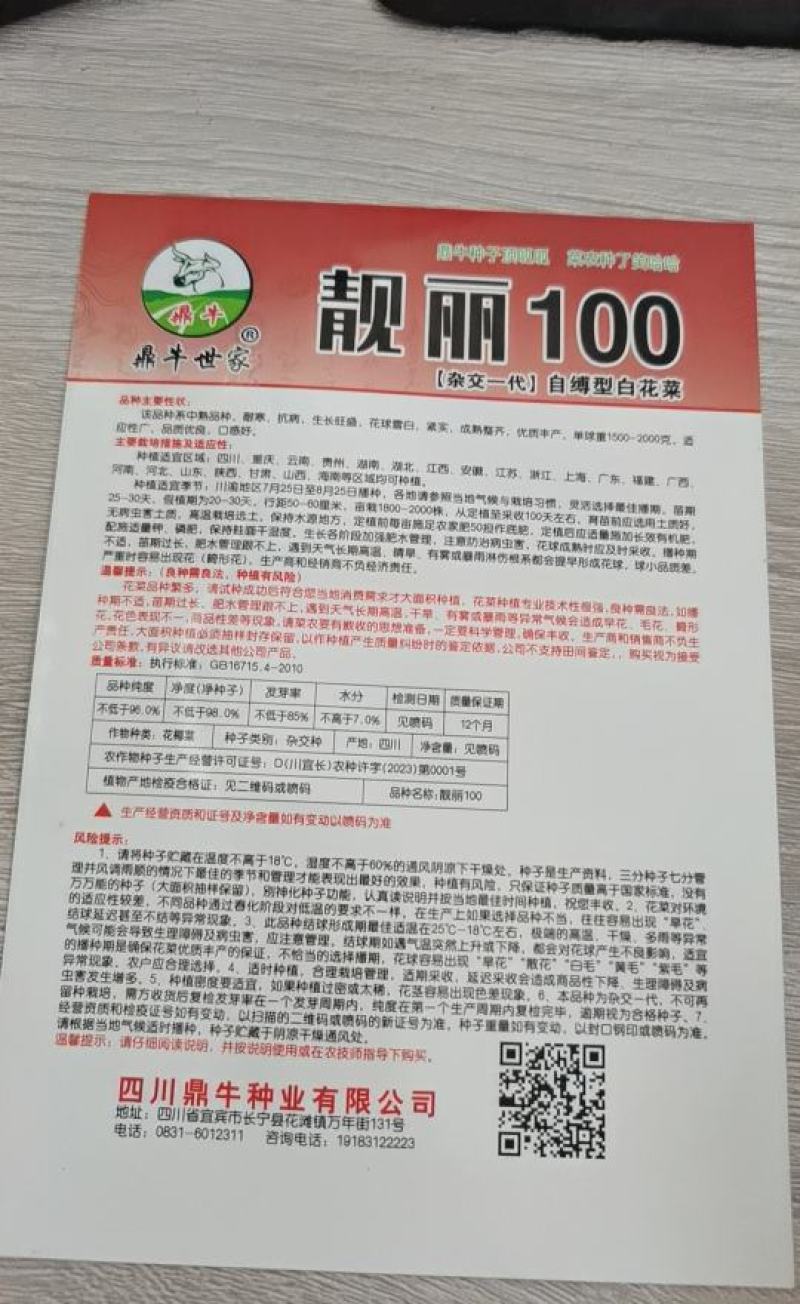花菜种子鼎松100鼎牛种业青梗松花球大雪白囗感脆嫩