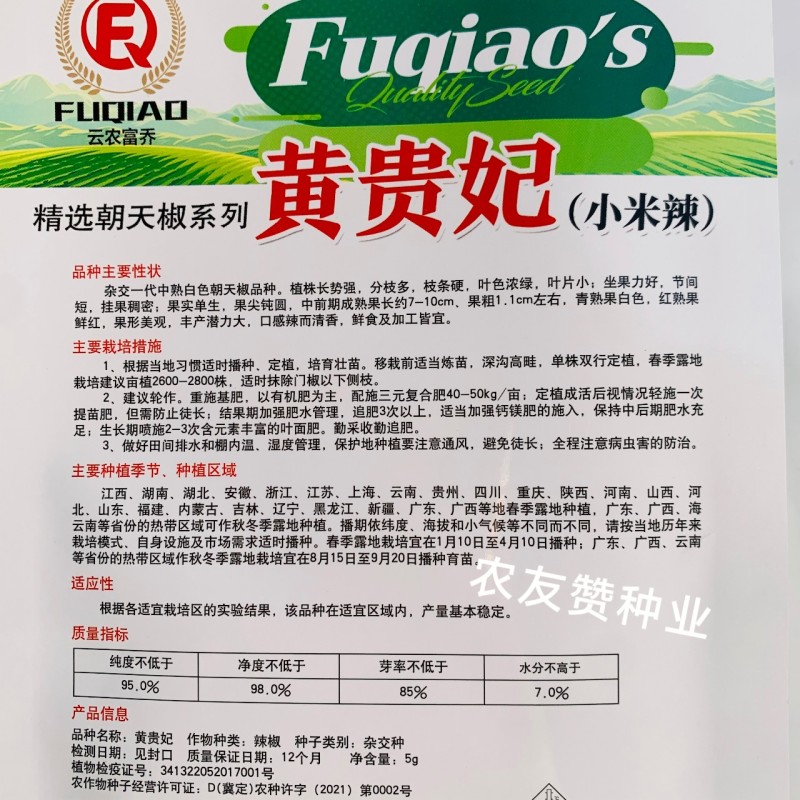 黄贵妃小米辣种子黄白色朝天椒种子特辣清香单生朝天椒种籽