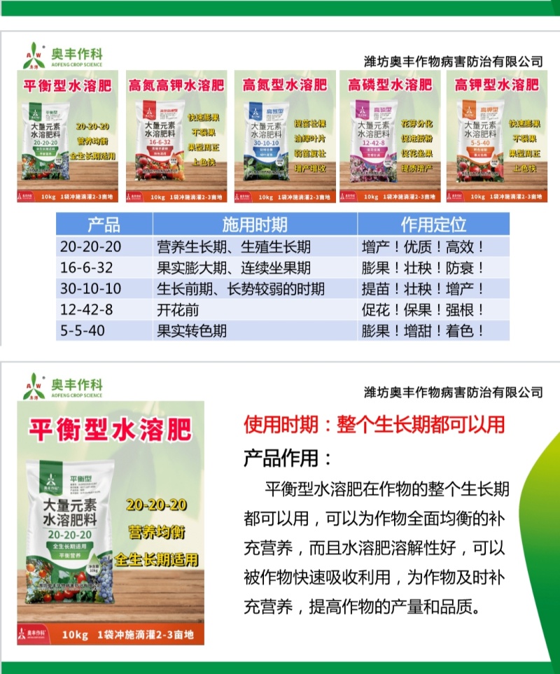 奥丰大量元素水溶肥冲施肥蔬菜复合肥高钾型膨果转色高产通用