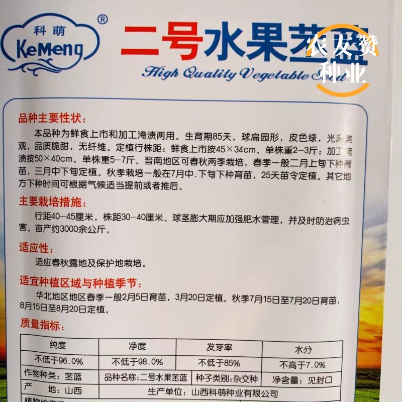 二号水果苤蓝种子脆甜无纤维晚熟水果苤兰种子扁圆形苤兰