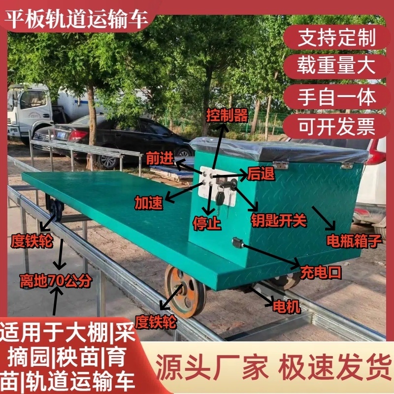 大棚轨道车电动平板运输车果园遥控平板轨道运输车蔬菜农用运