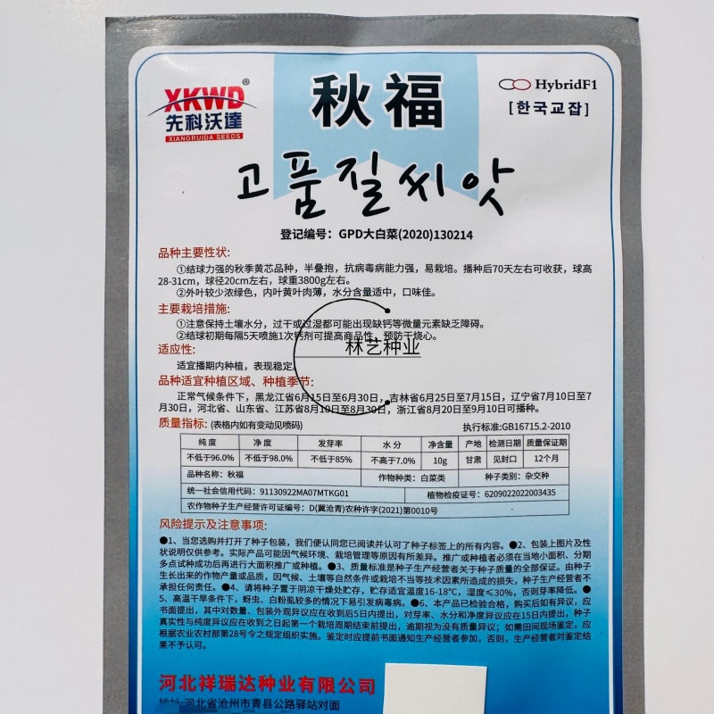 秋福黄心白菜种子黄芯秋播大白菜种籽冬储白菜耐寒秋冬季蔬菜