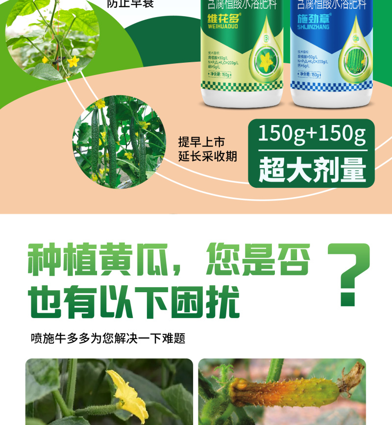 瓜果蔬菜高产肥料套装顺直拉长抗重茬黄瓜肥料厂家直销