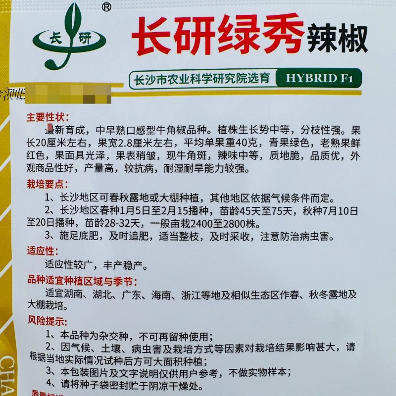长研绿秀辣椒种子中早熟口感型牛角椒种子皱皮牛角辣味中等