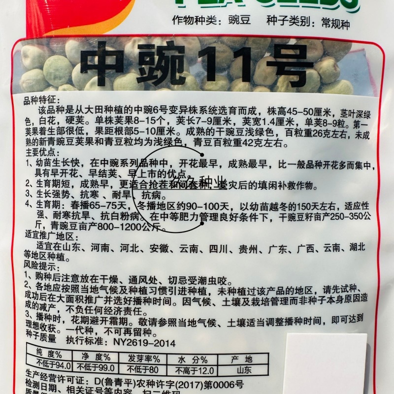 中豌11号豌豆种子优质早熟高产抗病商品性佳农家秋季