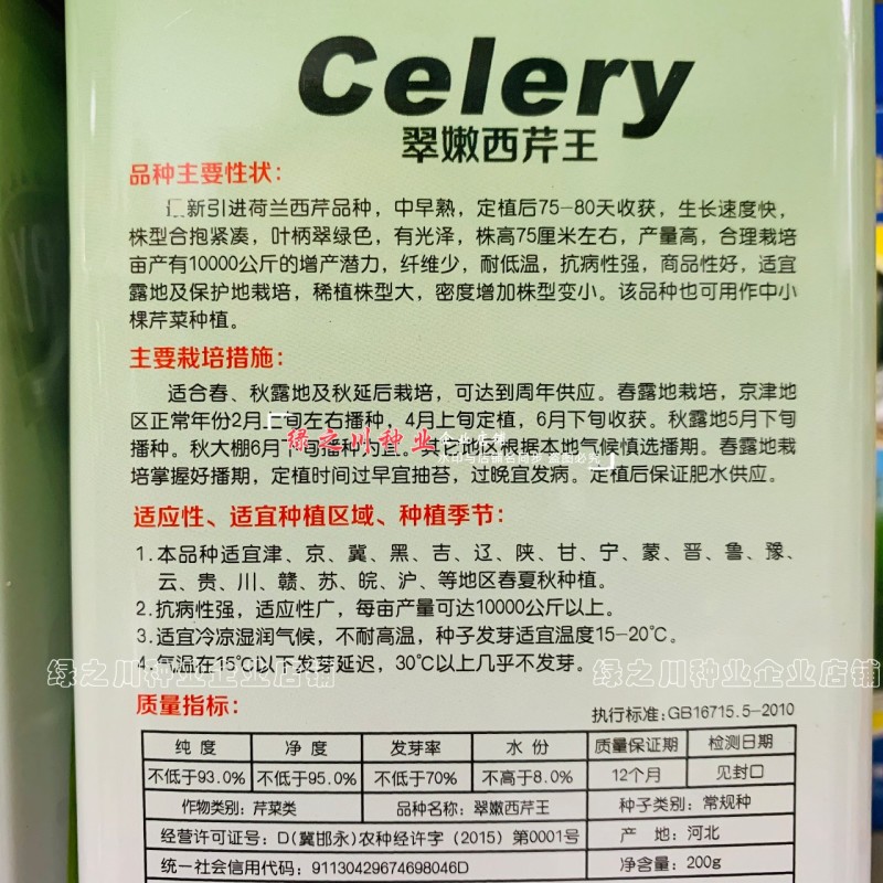 翠嫩西芹王芹菜种子早熟翠嫩西芹种子纤维少耐低温基地专用