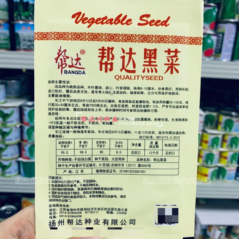 帮达黑菜种子耐寒黑心乌种子抗寒矮棵晚熟乌塌菜种子秋季