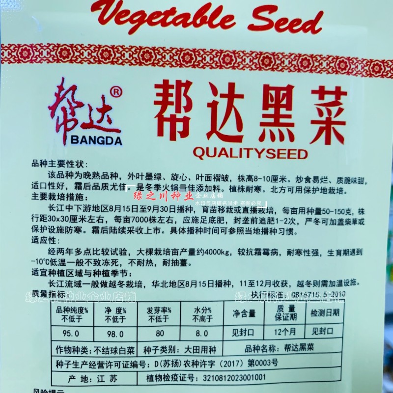 帮达黑菜种子耐寒黑心乌种子抗寒矮棵晚熟乌塌菜种子秋季