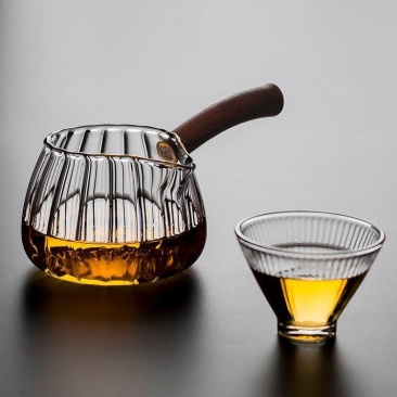 家用客厅待客大容量茶海分茶器高硼硅透明侧把功夫茶具竖纹公