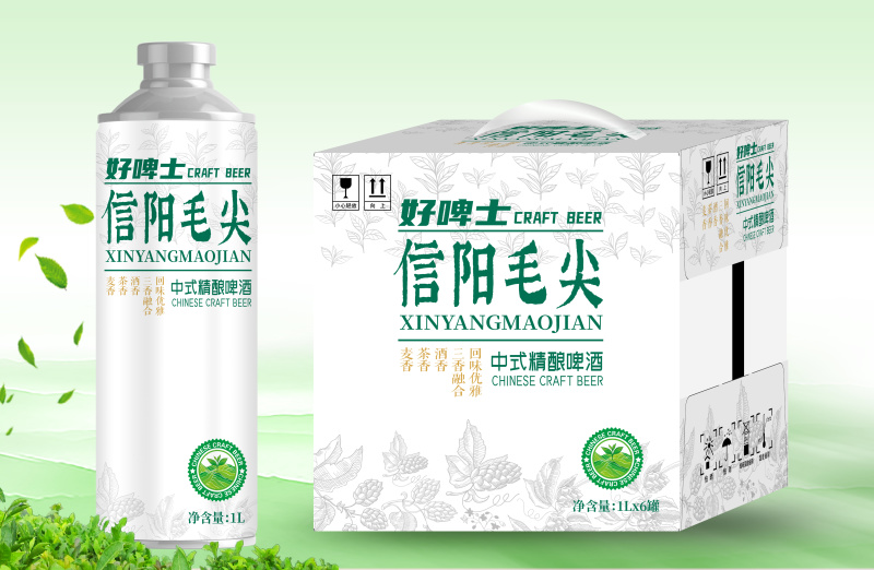 茶啤酒信阳毛尖精酿啤酒。一升罐装500毫升，320